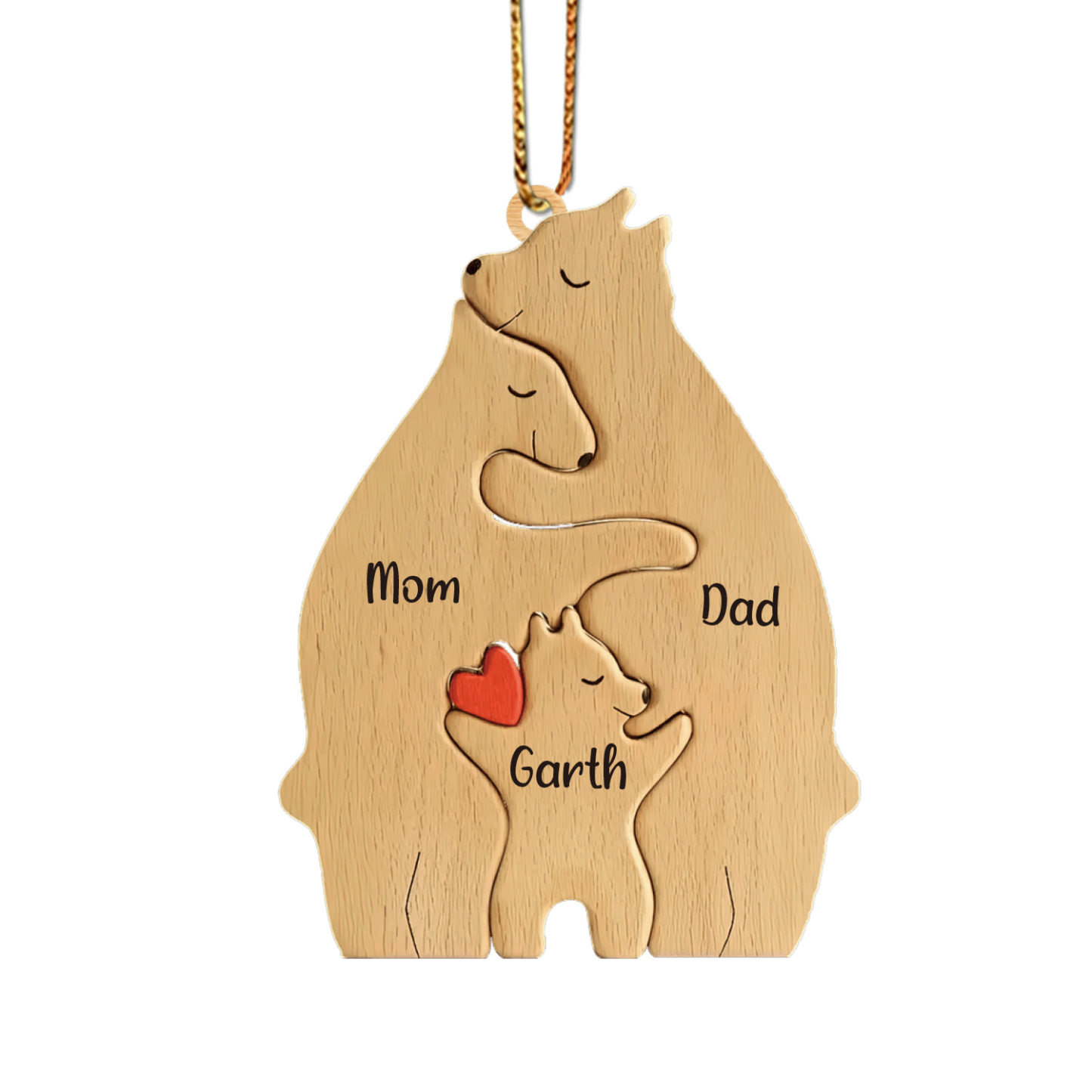 Navidad-Ornamento muñecos navideño de madera familia de canguros 3 nombres personalizados adorno del árbol-Jessemade ES