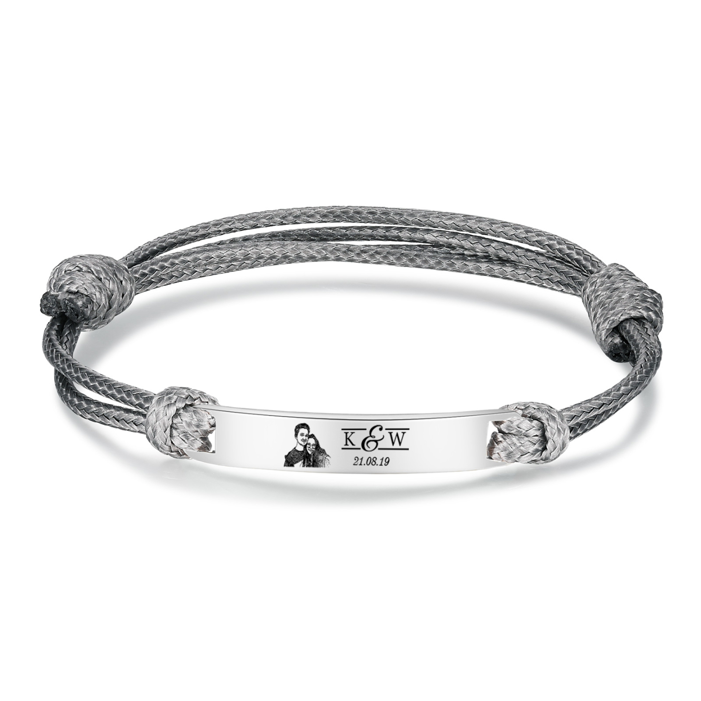 Pulseras de cuerda con placa personalizada con 2 letras, fecha y foto-Jessemade ES