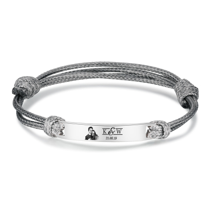 Pulseras de cuerda con placa personalizada con 2 letras, fecha y foto-Jessemade ES