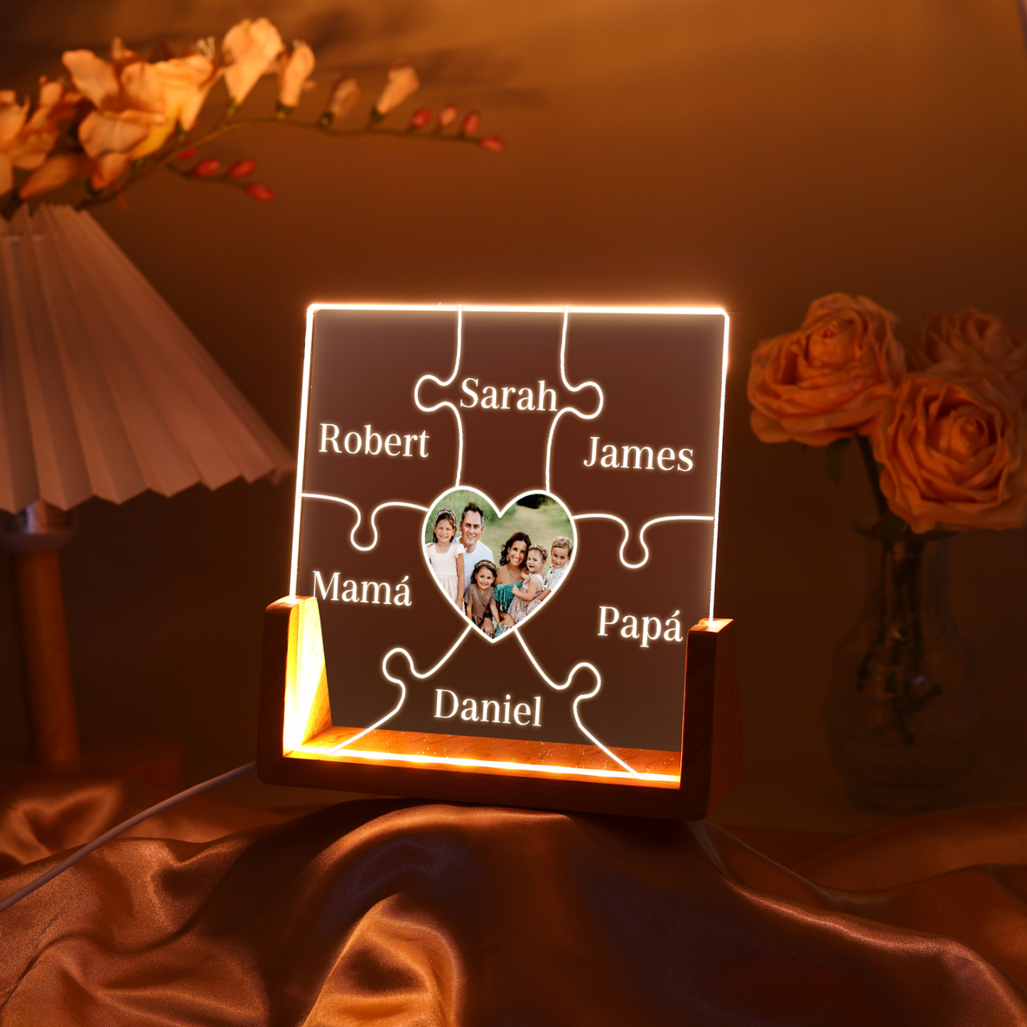 A mi mamá/abuela-Lámpara Personalizada con 2-7 Nombres y Foto "rompecabezas" 3D Ilusión Luz de Noche-Jessemade ES