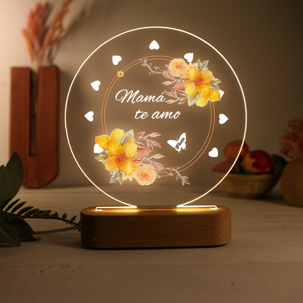 A mi mamá-Lámpara 3D Ilusión Luz de Noche Personalizada con 1-5 Nombres-Jessemade ES