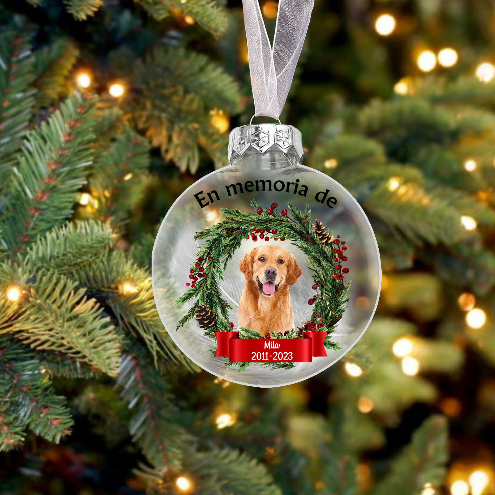 Bola navideña conmemorativa Adorno de Navidad 1 nombre, fecha y 1 foto personalizados con pluma -Jessemade ES