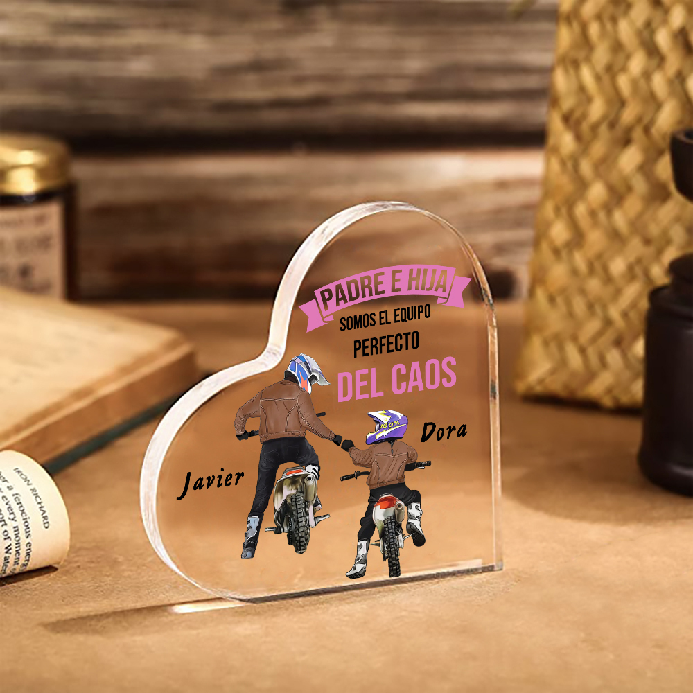Placa de acrílico en forma de corazón papá e hija con 2 nombres personalizados-Jessemade ES