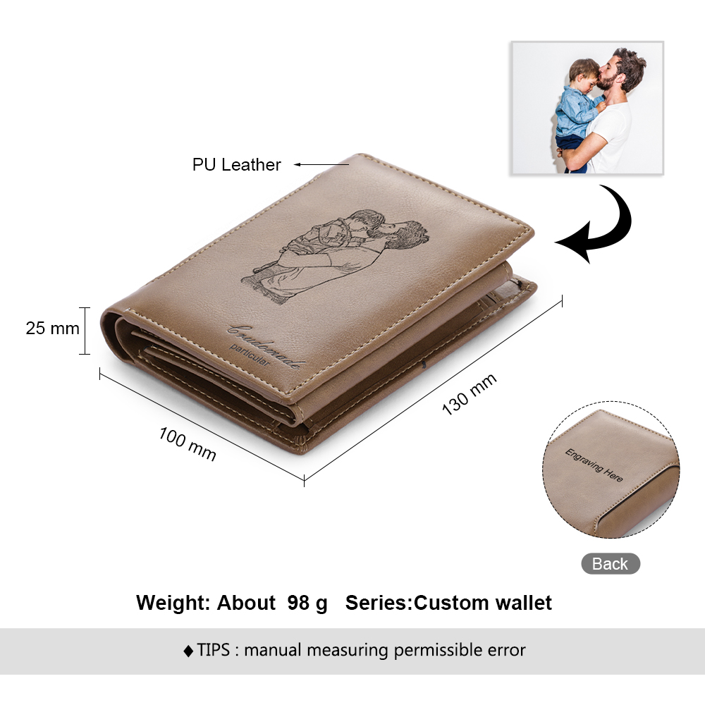 Cartera, Billetera para Hombre Monedero Clásico con 1 Foto y 1 Texto Personalizados