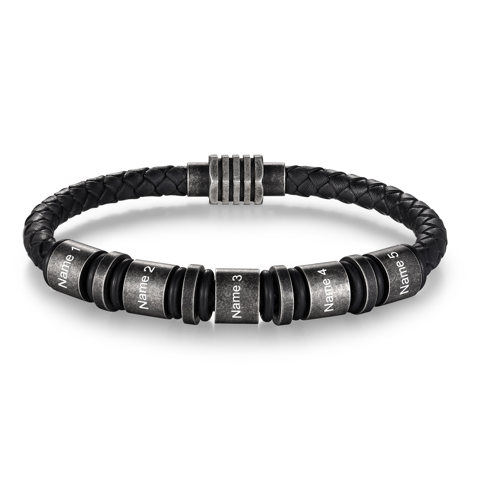 Pulsera de cuero trenzado con 5 aros 5 nombres personalizados pulsera de hombre -Jessemade ES