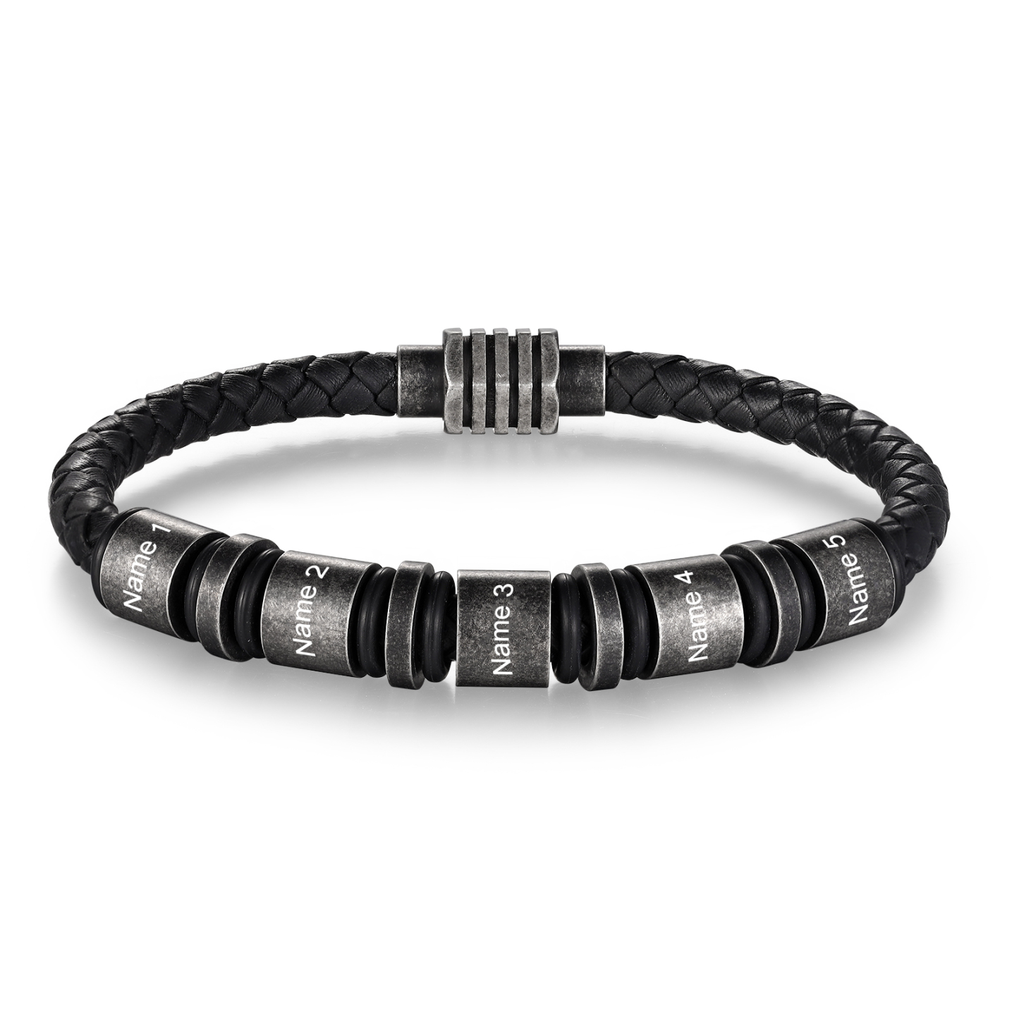 Pulsera de cuero trenzado con 5 aros 5 nombres personalizados pulsera de hombre -Jessemade ES