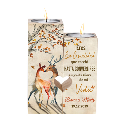 Candelero para pareja de madera de dos piezas sin candela con texto y fecha personalizados-Jessemade ES