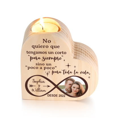 Candelero de madera infinito para pareja sin vela personalizado con 2 nombres, año y foto-Jessemade ES