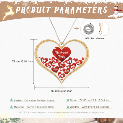 Navidad-Ornamento navideño de acrílico corazones con 3 nombres y 1 texto personalizados