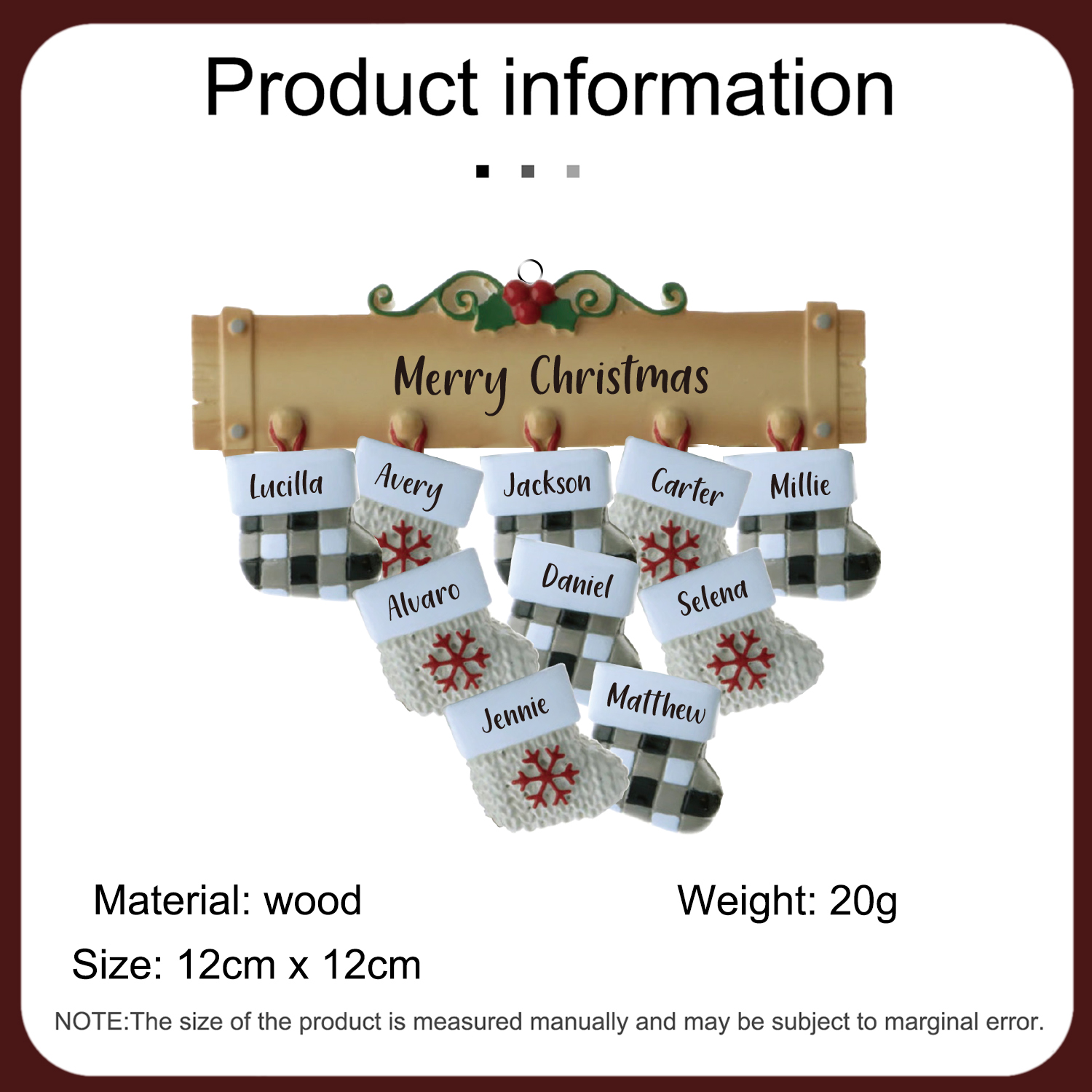 Navidad-Ornamento muñecos navideño de madera calcetines 10 nombres y 1 texto personalizados adorno del árbol-Jessemade ES