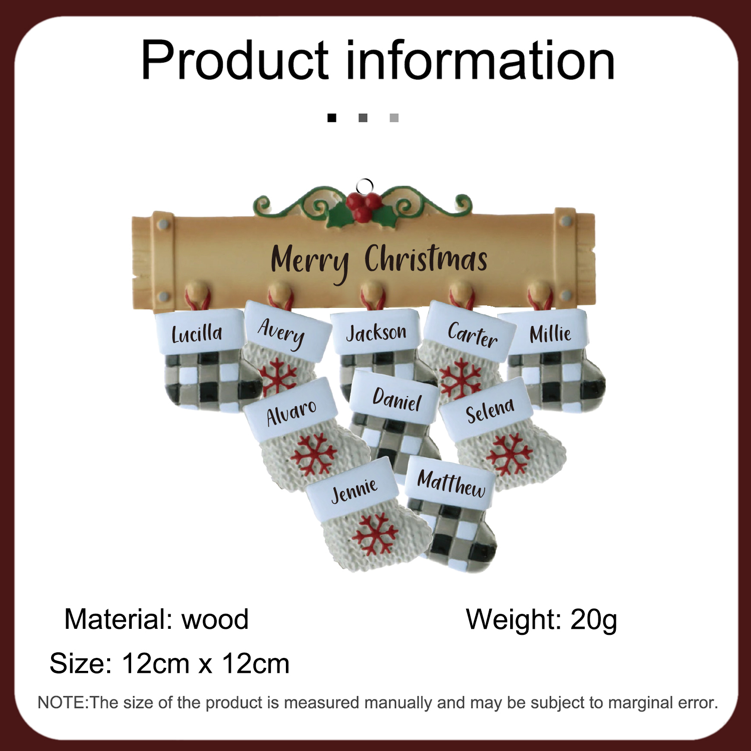 Navidad-Ornamento muñecos navideño de madera calcetines 10 nombres y 1 texto personalizados adorno del árbol-Jessemade ES