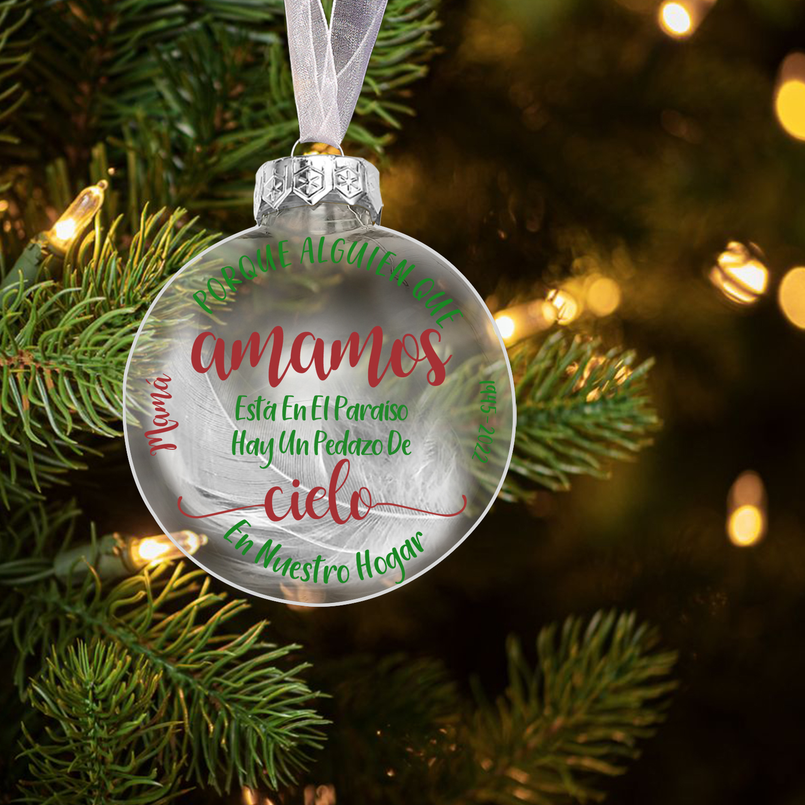 Bola navideña conmemorativa Adorno de Navidad nombre y años personalizados con pluma -Jessemade ES