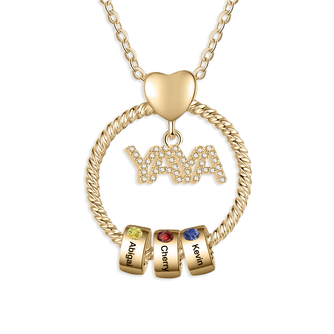 A mi abuela-Collar 1-5 nombres y piedras de nacimiento personalizados con colgante de "YAYA" color oro | Jessemade-Jessemade ES
