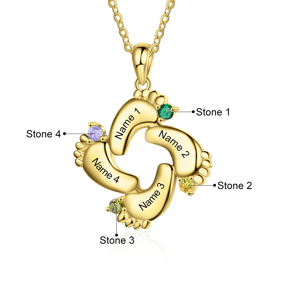 Collar pie de bebé con 1-6 nombres personalizados y 1-6 piedras de nacimiento color oro-Jessemade ES