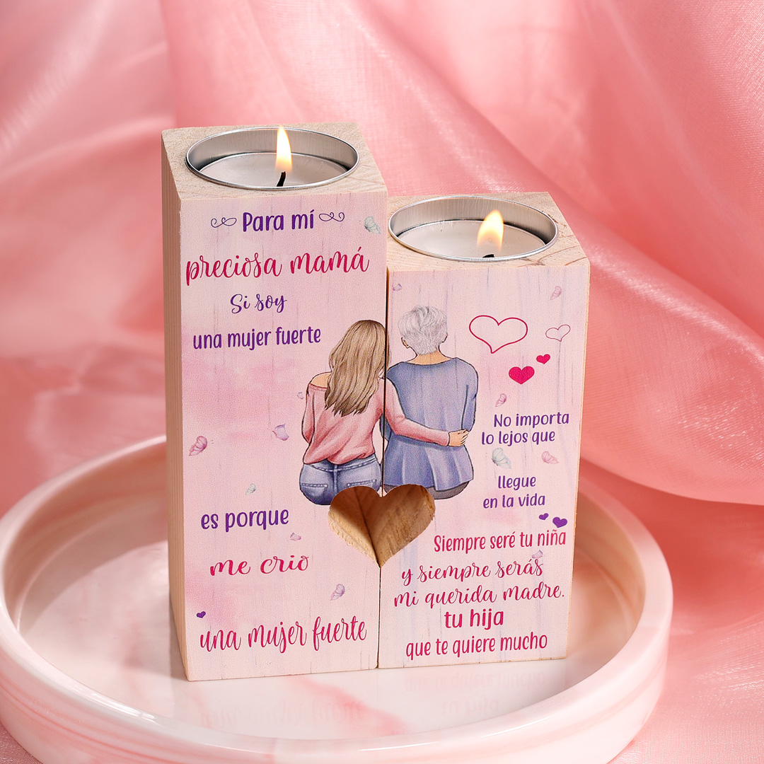 A mi madre-Candelero de madera de dos piezas sin candela