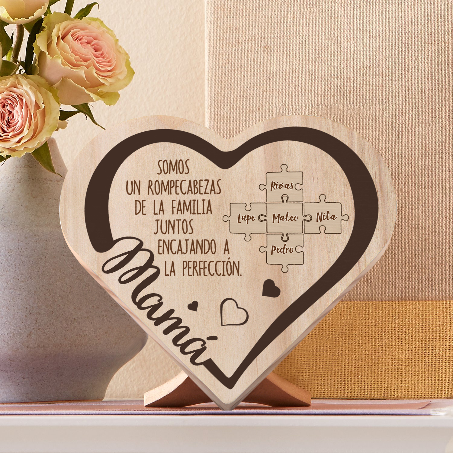 Adorno personalizado con 2-6 nombres decoración de madera en forma de corazón para mi mamá-Jessemade ES
