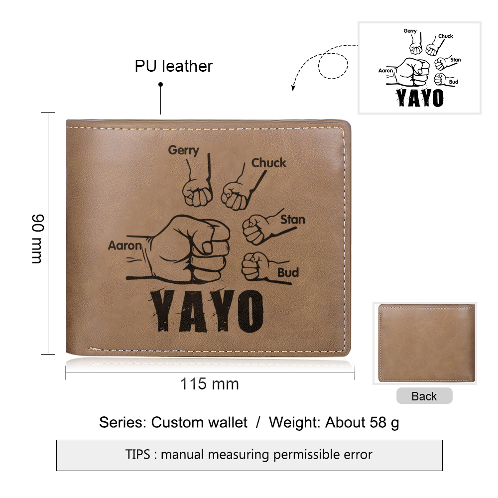 A mi abuelo-Cartera 2-5 nombres personalizados billetera clásica puño con puño -Jessemade ES