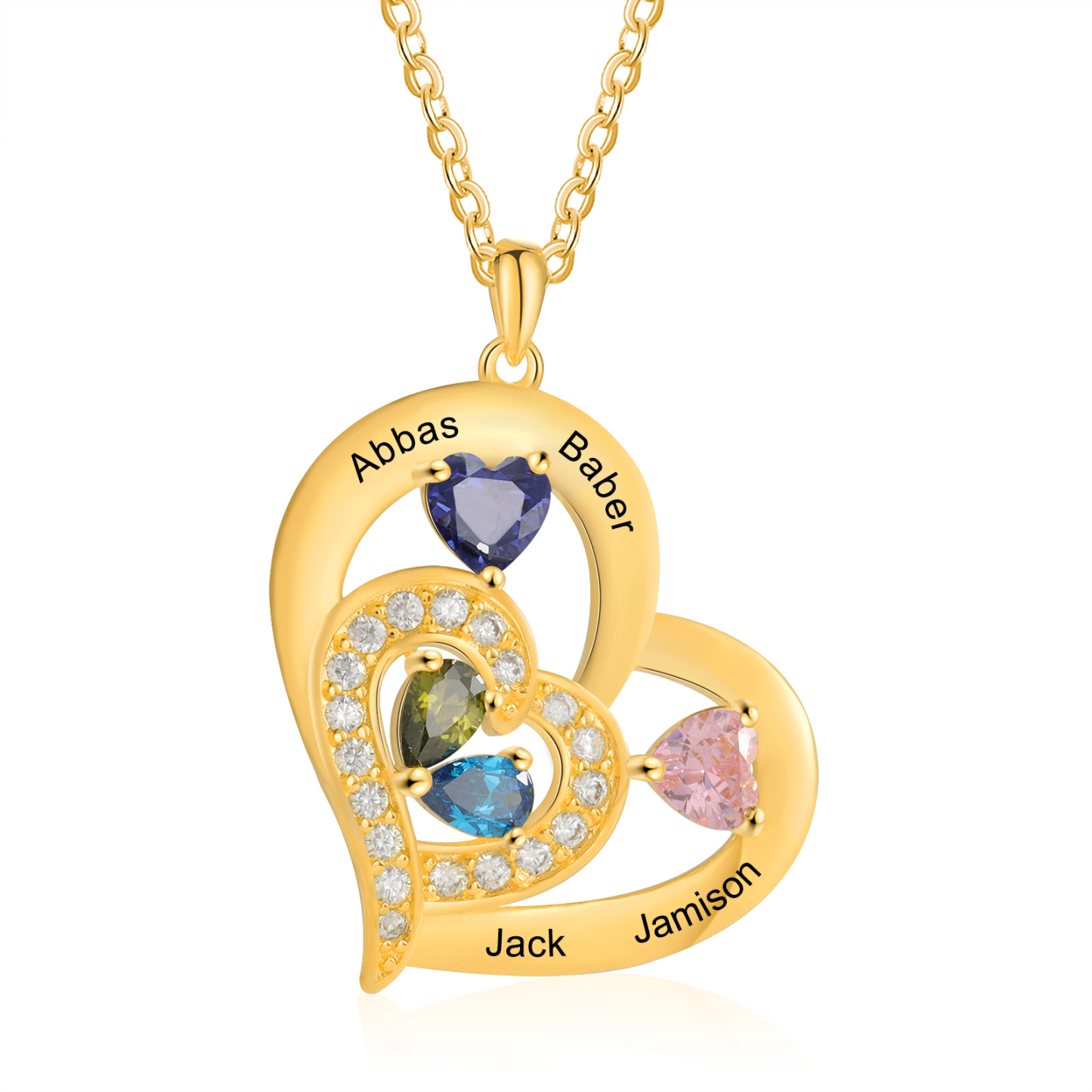 Collar corazón con 1-6 nombres personalizados y 1-6 piedras de nacimiento-Jessemade ES