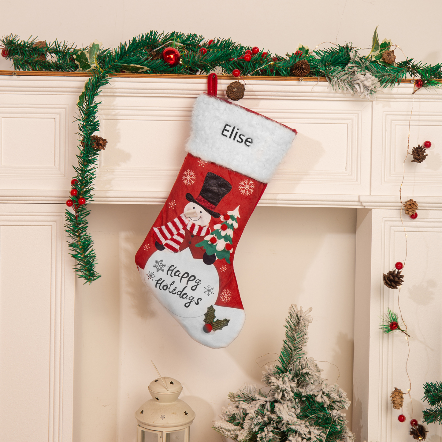 Adornos de medias navideñas de muñecos Bolsa de regalo 1 Nombre personalizado-Jessemade ES