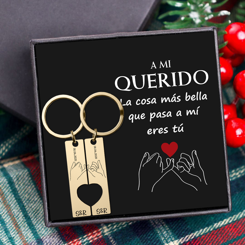 A mi querido-Llavero con corazón encajado para pareja pinky swear 2 letras personalizadas con fecha-Jessemade ES