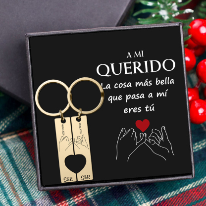 A mi querido-Llavero con corazón encajado para pareja pinky swear 2 letras personalizadas con fecha-Jessemade ES