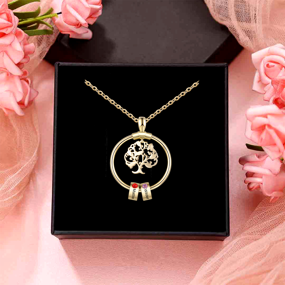 Collar con 1-5 círculos 1-5 piedras de nacimiento y nombres colgante de árbol de la vida oro-Jessemade ES