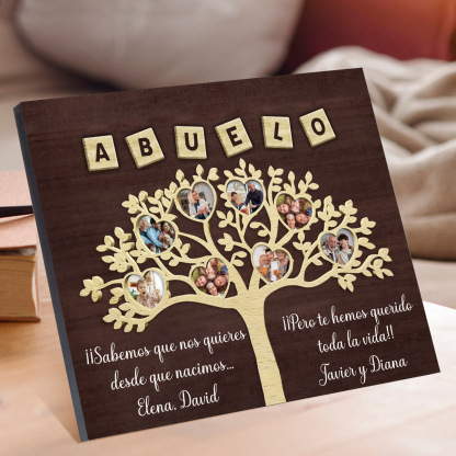 Feliz Día del Padre a mi abuelo-Lámina marco de madera 8 fotos y 2 textos personalizados con frase de amor-Jessemade ES