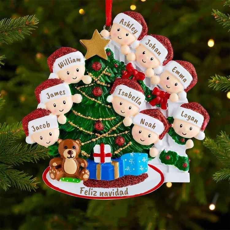 Navidad-Ornamentos con muñecos familia 9 nombres personalizados con te