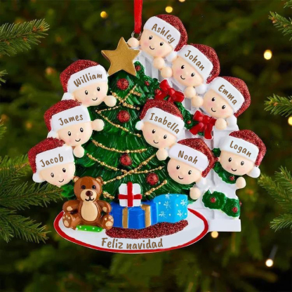 Navidad-Ornamentos con muñecos familia 9 nombres personalizados con te