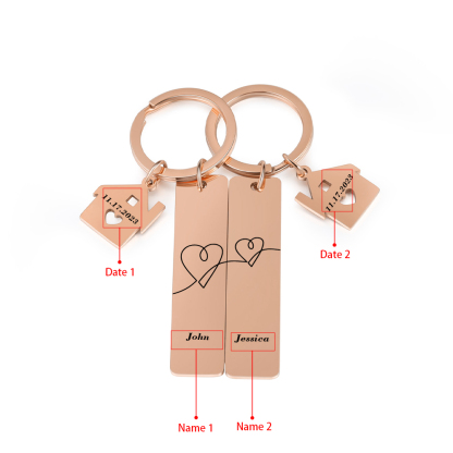 Llavero para pareja corazones conectados 2 nombres personalizados con fecha dije de casa-Jessemade ES