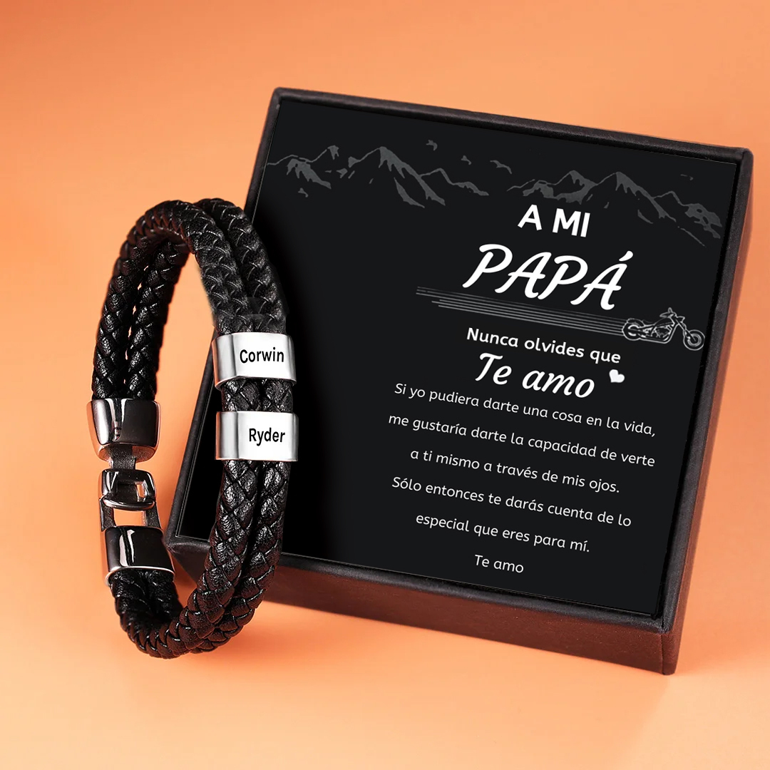 A MI PAPÁ-Pulsera de cuero trenzado 2 aros con 2 nombres personalizados pulsera de hombre 