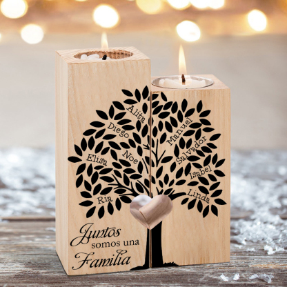 A la familia-Candelero de árbol de la vida de madera personalizado con 2-10 nombres y 1 texto sin vela-Jessemade ES