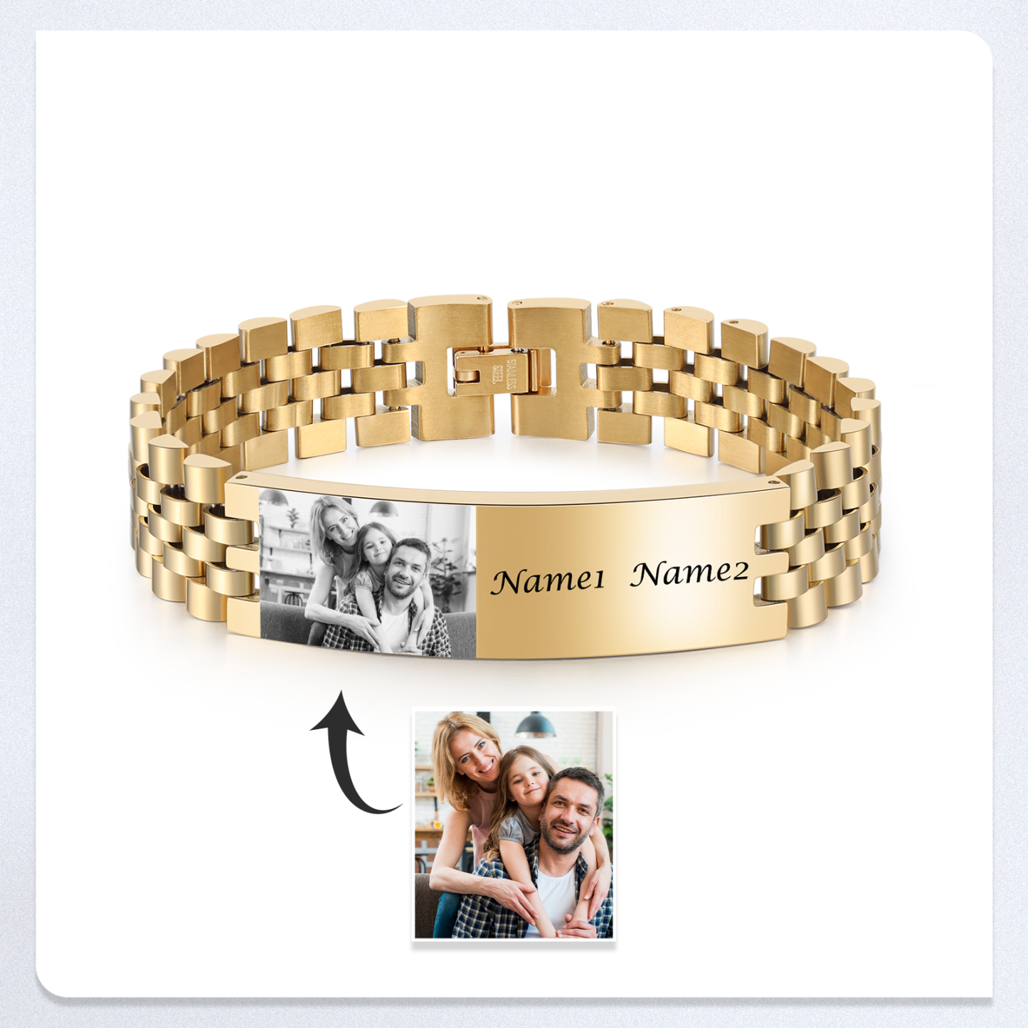 Pulsera de cadena personalizada con 2 nombres y 1 foto para hombre-Jessemade ES