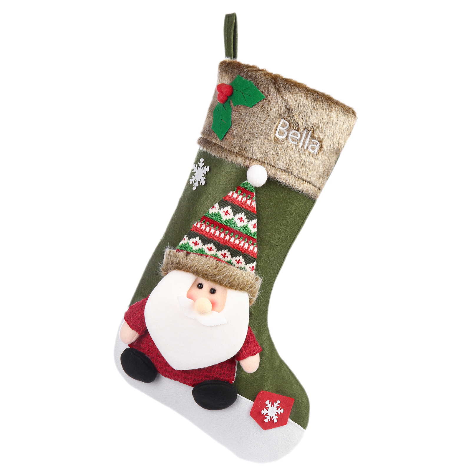 Adornos de medias navideñas con muñeco Bolsa de regalo 1 Nombre personalizado-Jessemade ES