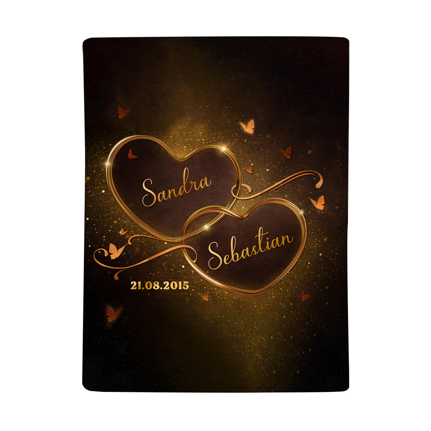 Pareja-Manta de buen calidad de dos corazones personalizada con nombres y fecha-Jessemade ES