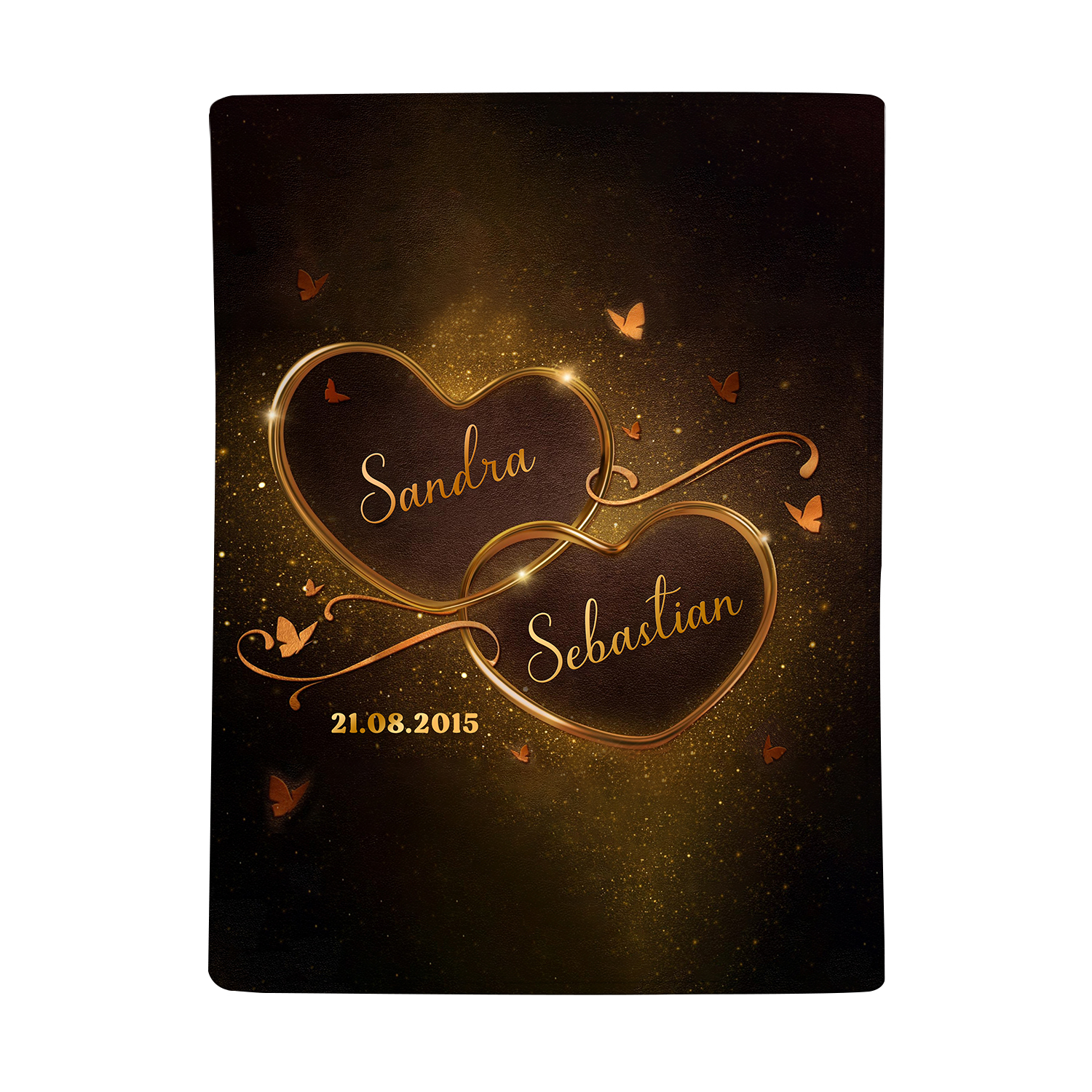 Pareja-Manta de buen calidad de dos corazones personalizada con nombres y fecha-Jessemade ES