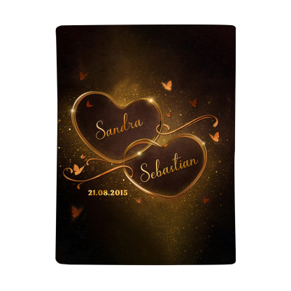 Pareja-Manta de buen calidad de dos corazones personalizada con nombres y fecha-Jessemade ES