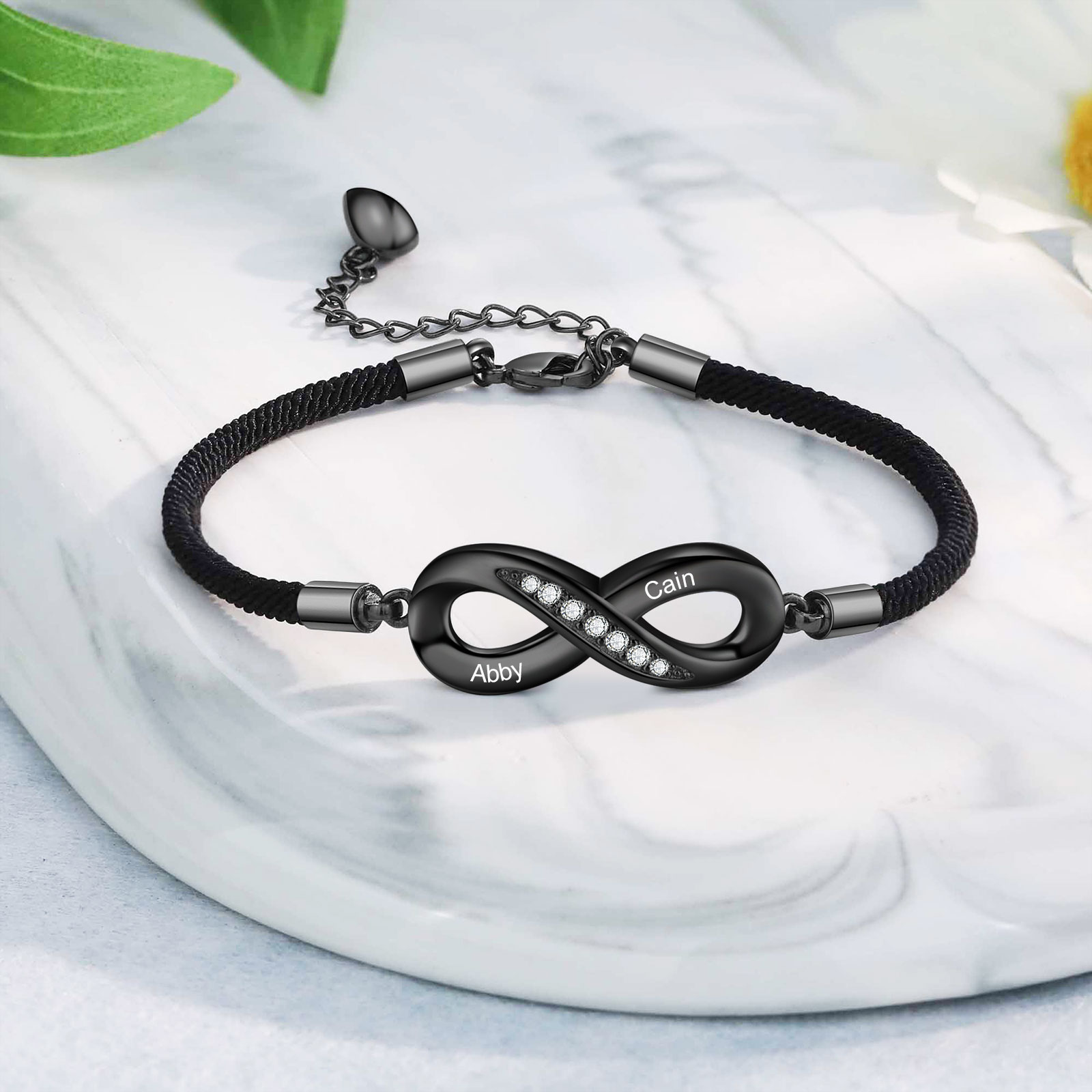 Pulseras infinito personalizadas para pareja con dije de corazón de rompecabezas magnético 2 nombres-Jessemade ES