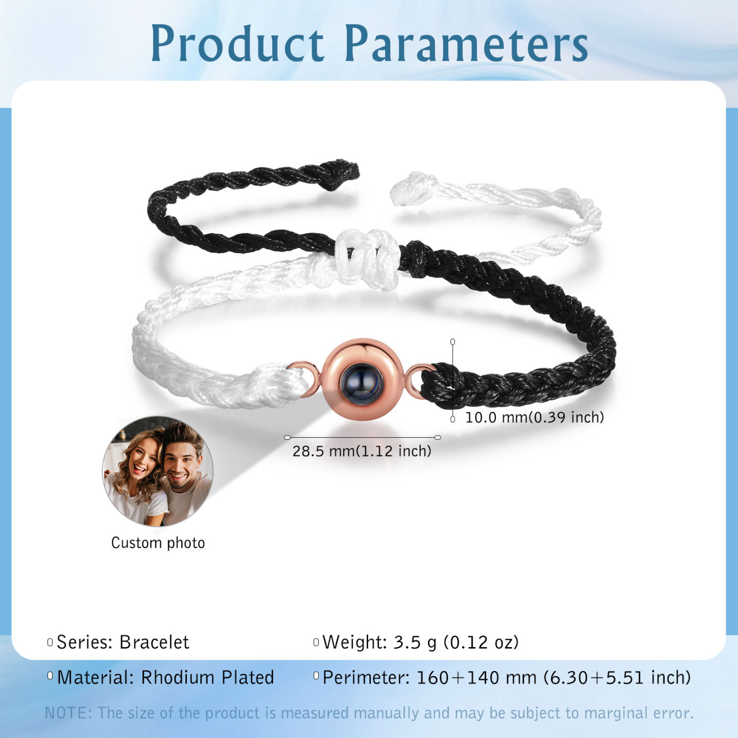 Pulsera de cuerda con proyección de foto en color con dije circular pulsera ajustable-Jessemade ES