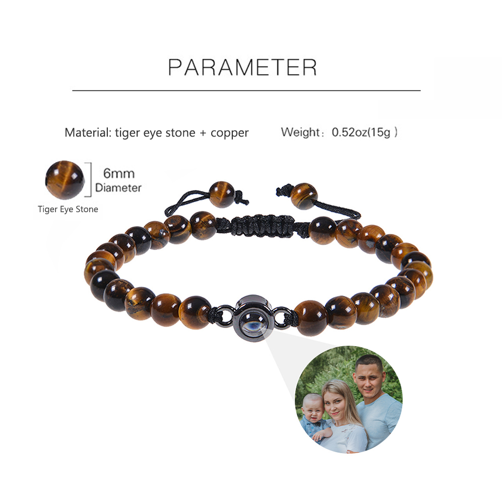 A mi papá-Pulsera de perlas con proyección de foto en color para hombre-Jessemade ES
