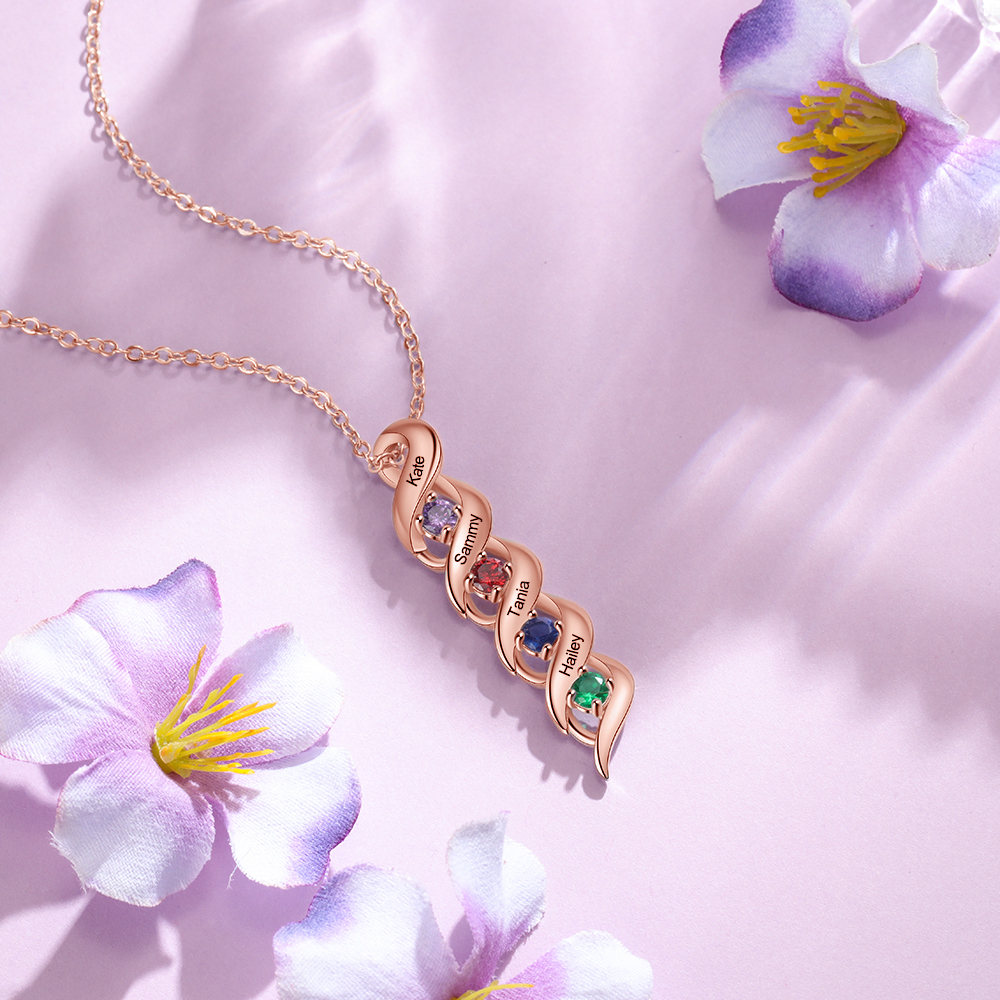 Collar de DNA 2-7 nombres y piedras personalizados-Jessemade ES