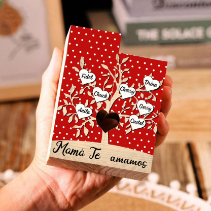 A la familia-Candelero de árbol de la vida de madera personalizado con 3-8 nombres y 1 texto sin vela-Jessemade ES