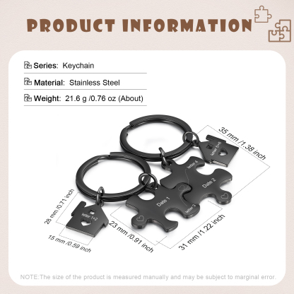 Llavero para pareja rompecabezas 2 letras personalizadas con fecha dije de casa-Jessemade ES