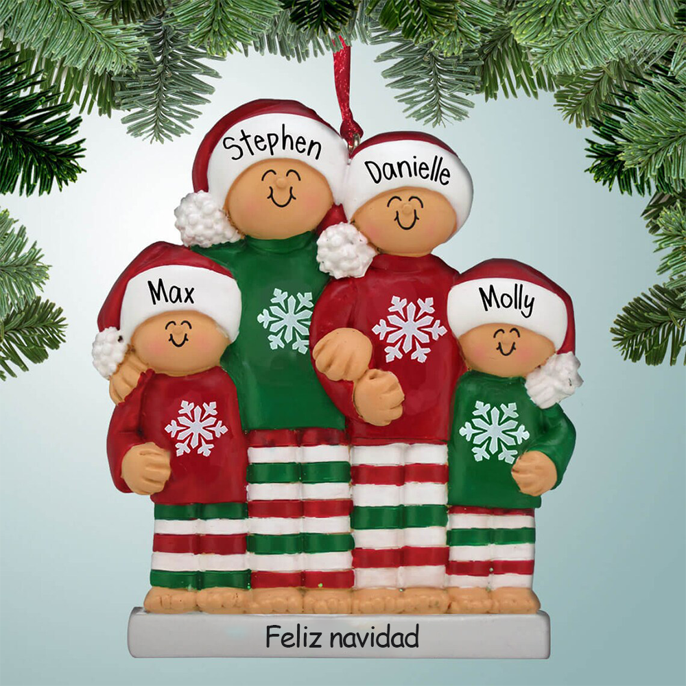 Muñeco Ornamento Navideño 4 Nombres y Texto Personalizados Adorno de Madera