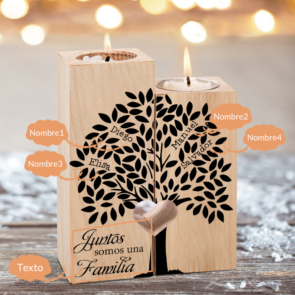 A la familia-Candelero de árbol de la vida de madera personalizado con 2-10 nombres y 1 texto sin vela-Jessemade ES