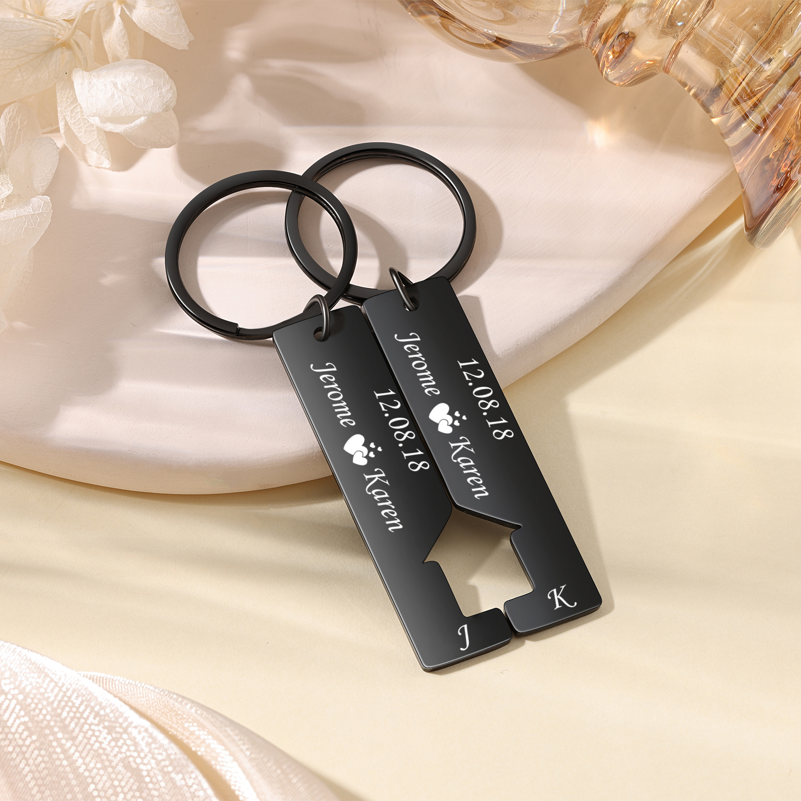 A mi querido-Llavero con casa encajada para pareja 2 nombres, 2 letras personalizadas con fecha-Jessemade ES