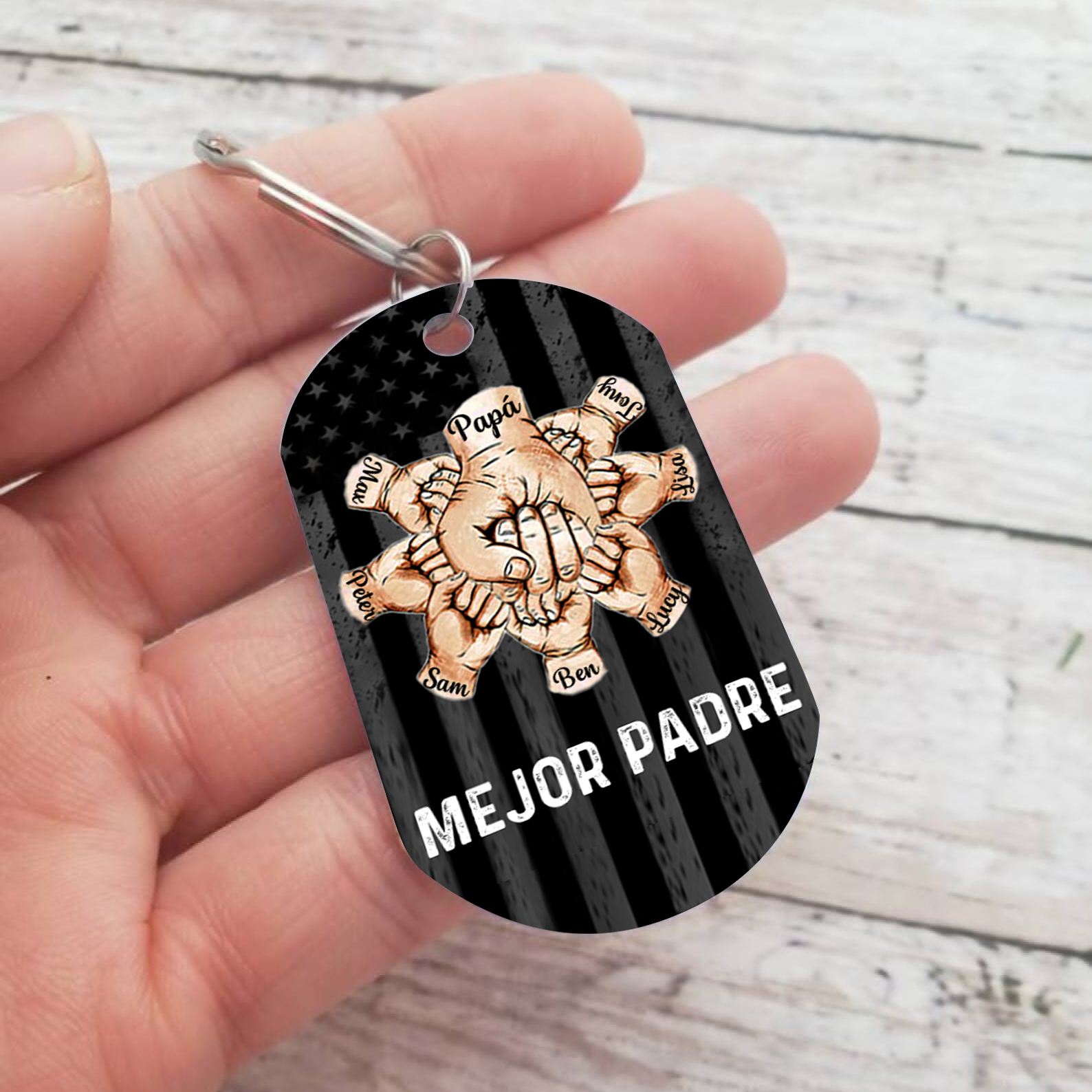A mi papá-Llavero 1-7 Nombres Personalizados Puño con Puño-Jessemade ES