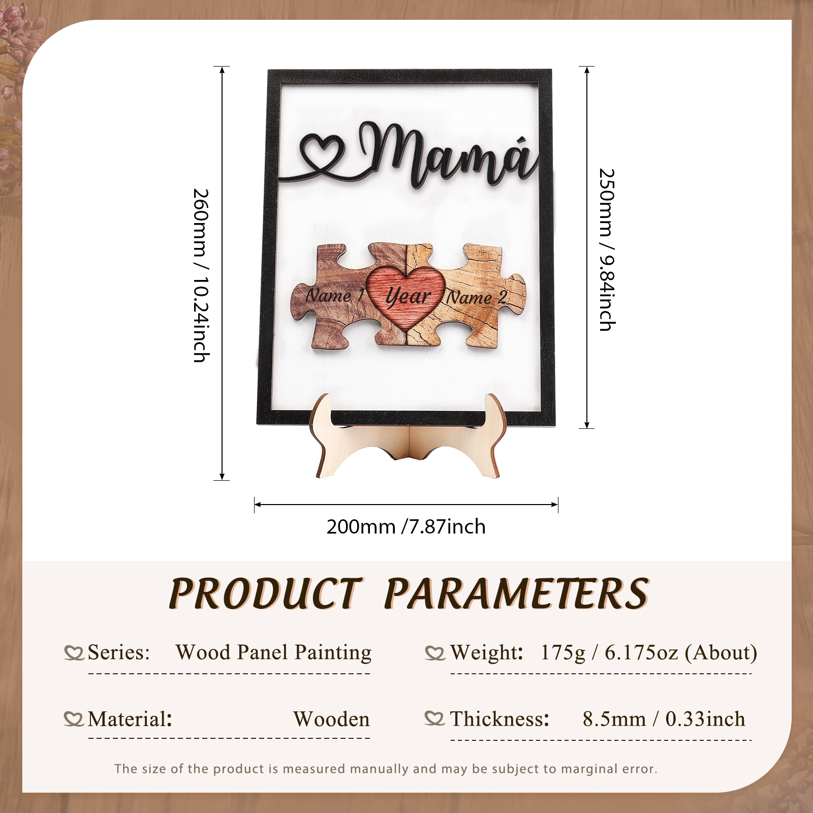 A mi mamá-Adorno 2-6 nombres y año personalizados decoración de madera rompecabezas-Jessemade ES