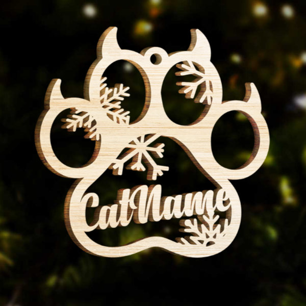 Ornamento navideño pata de gato con 1 nombre personalizado
