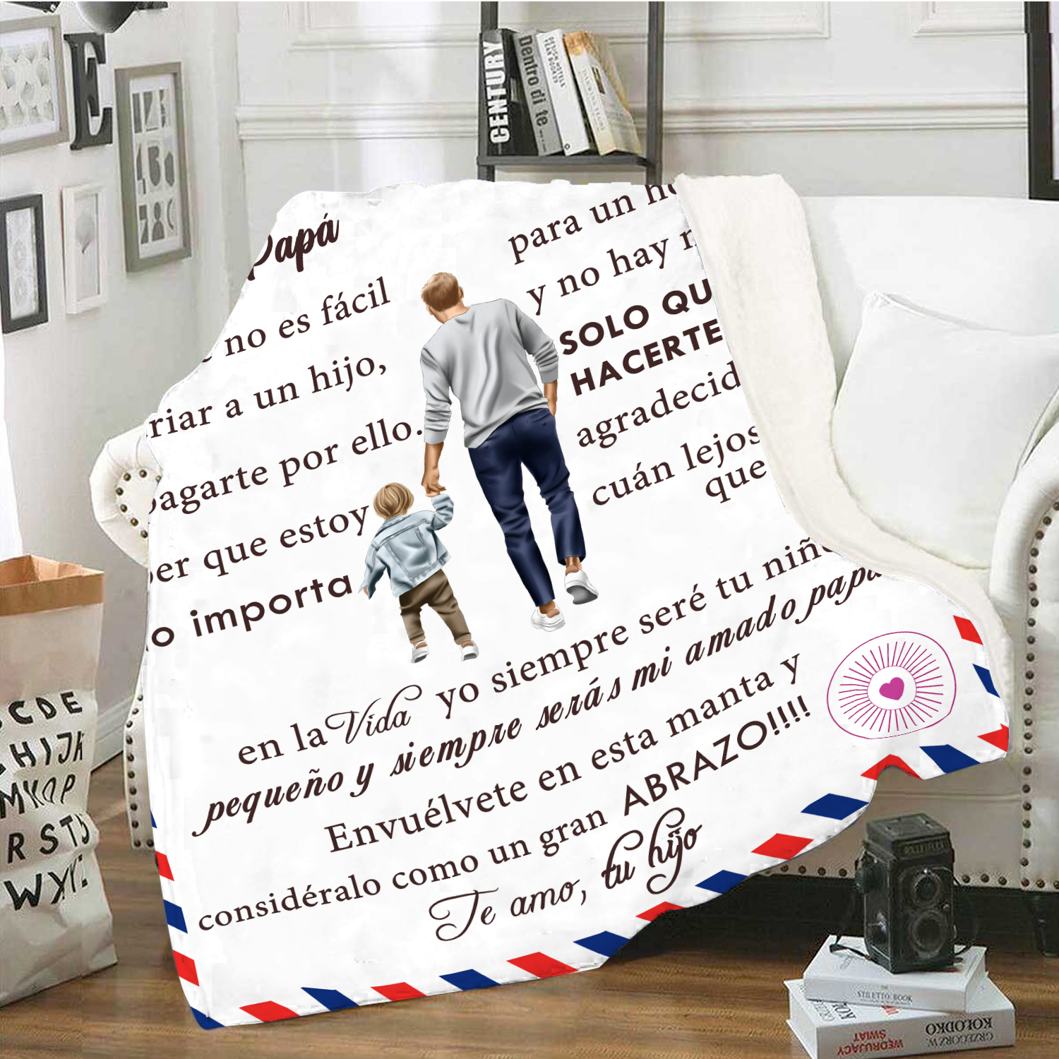 A mi padre de hijo-Manta de buen calidad con siluetas y personalizada con 1 nombre-Jessemade ES